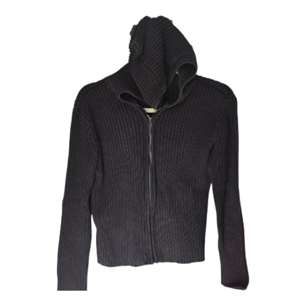 Black Ribbed Zip-Up Hoodie - Picture 1 of 4